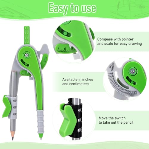 Zonon 2 Pcs Protractor and Compass Set, Swing Arm Protractor, Green Clear - color: Green and Clear