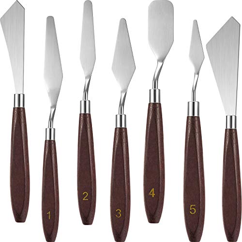 Honoson 7 Pcs Painting Knife Palette Knife Set Steel Spatula,Redwood Color - color: Redwood Color
