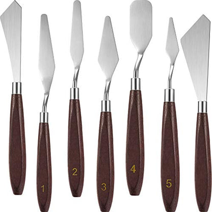 Honoson 7 Pcs Painting Knife Palette Knife Set Steel Spatula,Redwood Color - color: Redwood Color