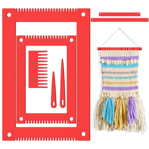 Juexica 7-piece Weaving Loom Kit for Beginners, Complete Wooden, Red - color: Red