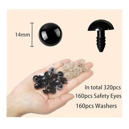 320pcs Include 160pcs 14mm Plastic Safety Eyes with 160pcs Washers - size: 14mm