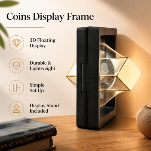 Dicunoy 30 PCS 3D Floating Display Case, 3.5" Black Coins Display Frame for Antique Challenge Coins, AA Medallion, Jewelry, Shells, Fossils, Gems, Minerals, Rocks, Pins
