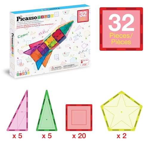 PicassoTiles Magnetic Building Block Rocket Booster Theme Set Magnet Construction Toy Educational Kit Engineering STEM Learning Playset Child Brain Development Stacking Blocks Playboard PT32 - color: Multicolored Rocket Booster Theme