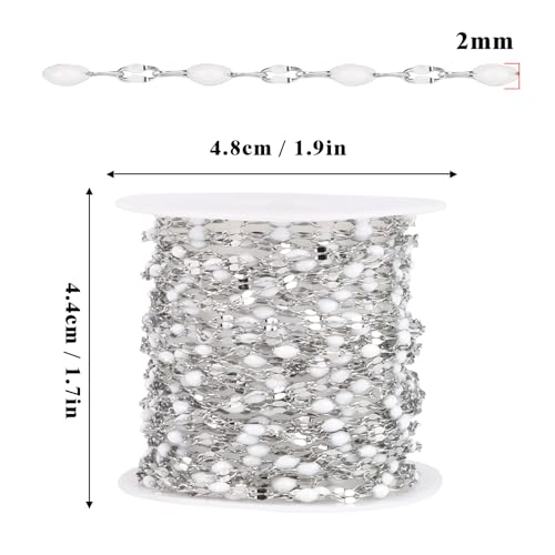 16.5FT Stainless Steel Enamel Chain 2MM Enamel Lip Chain for Jewelry Making - color: Stainless Steel(white)