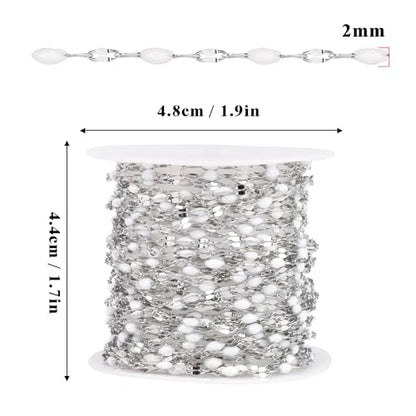 16.5FT Stainless Steel Enamel Chain 2MM Enamel Lip Chain for Jewelry Making - color: Stainless Steel(white)