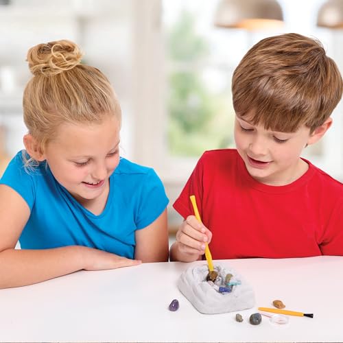 Brainstorm Toys Dazzling Dig Kit – 17+ Piece Excavation Set with 12 Real Gemstones, Rocks & Minerals | STEM Geology Kit with Tools & Storage Bag