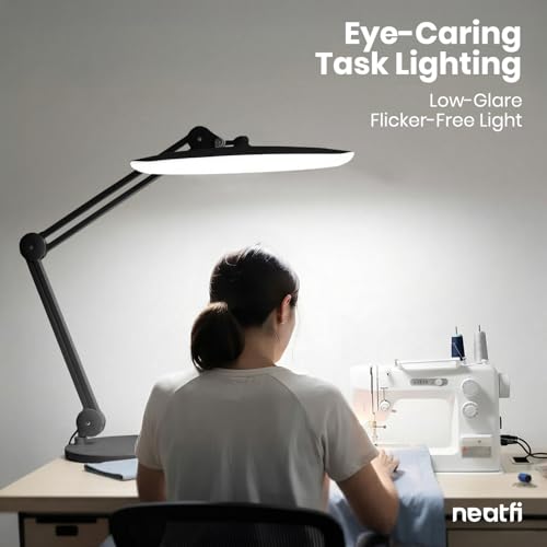 Neatfi XL 2200 Lumens 24W LED Desk Lamp - 4-Level Dimmable Task Light | Home Office, Crafts & Workbench | 20-Inch Wide Head (Black, Non-CCT with Base) - color: Black, size: Non-CCT with Base