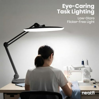 Neatfi XL 2200 Lumens 24W LED Desk Lamp - 4-Level Dimmable Task Light | Home Office, Crafts & Workbench | 20-Inch Wide Head (Black, Non-CCT with Base) - color: Black, size: Non-CCT with Base