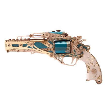 Gifts for Men，Revolver 3D Wooden Puzzle Kits, Compatible with Wooden Bullets DIY Handcrafted Creative Steam Assembly Kit for Adults-2024 (Kit Version/318PCS/Blue) - style: Blue