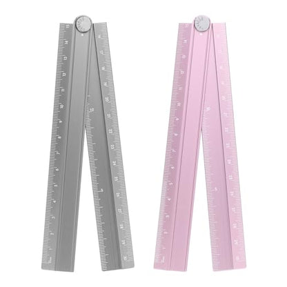 HARFINGTON 2pcs Folding Straight Ruler 30cm Metric Aluminum Alloy Protractor Foldable Angle Ruler Geometric Measure Tool with Angle Line for Architect Artist Office, Gray/Pink - color: Gray/Pink