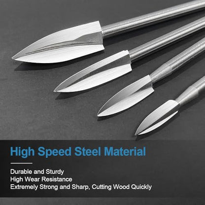 Wood Carving Tools for Rotary Tool, 5 PCS HSS Woodworking Tools Engraving Drill Bit Set Wood Crafts Grinding Tool Universal 1/8” Shank for DIY Carving Drilling Micro Sculpture
