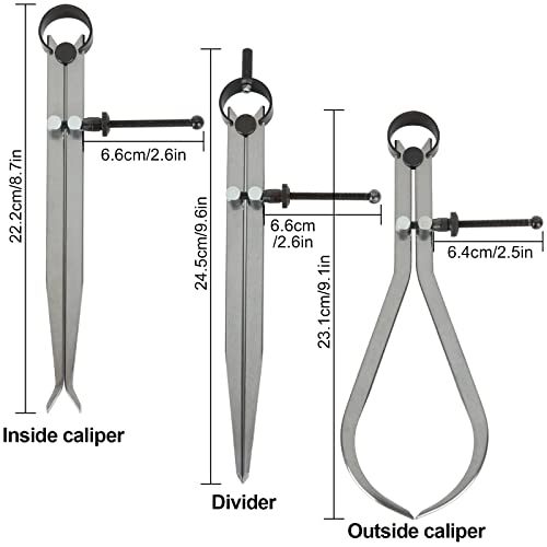 3 Piece Spring Caliper/Divider Set, 8 inches Inside Spring Outside Divider Caliper Set, Calipers Measuring Tool for Wood Turning Lathe Projects