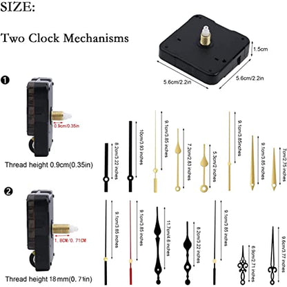 2Pcs Quartz Clock Mechanism Kit, Wall Clock Mechanisms Mattery Powered Replacement, Clock Movement Parts Motor Replacement DIY Repair Parts with 5 Set Hands (No Battery) - size: 16mm+23mm Clock Mechanisms