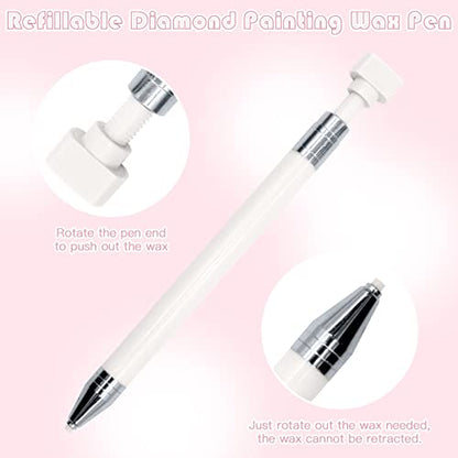 ZYNERY Diamond Painting Pen with Wax, Refillable Wax Pen, Rotating Glue Point Drill Pen for Nail Art Rhinestones, Diamond Art Accessories and Tools, Quickly Pick Up Beads Gems (White) - color: white (2 wax)