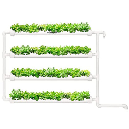 VIVOSUN Wall-Mounted Hydroponic Grow Kit, 1 Layers 36 Plant Sites 4 Food-Grade PVC-U Pipes Hydroponics Planting System with Water Pump, Pump Timer, Nest Basket and Sponge for Leafy Vegetables - size: 36(Wall mounted)