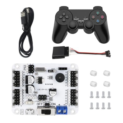 PWM Servo Motor Tester Board Module Controller with PS2 USB Controller Over-Current Protection USB Port for Robot DIY (24 Channel with Handle)