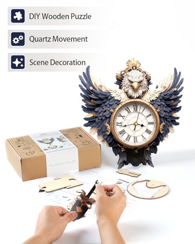 3D Puzzles for Adults, Bald Eagle Clock 3D DIY Model Kit Crafts