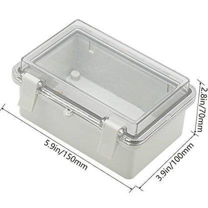Zulkit Junction Box ABS Plastic Dustproof Waterproof IP65 Electrical Boxes Hinged Shell Outdoor Universal Project Enclosure Clear Cover with 2 Cable Glands 5.9 x 3.9 x 2.8 inch (150x100x70 mm) - size: 5.9" x 3.9" x 2.8"