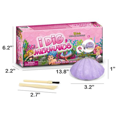 12-Pack Mermaid Discovery Set for Kids - Exciting Seashell Digging Adventure - Educational Princess Collection of Mystical Sea Life - style: Mermaids