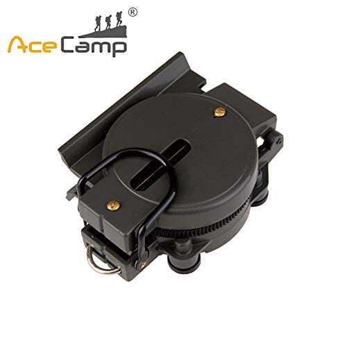 AceCamp Folding Metal Compass, Foldable & Portable Compass, Professional Multifunctional Metal Compass with Metal Sight Line & Magnifying Glass for Hiking, Camping, Backing - style: Black Large