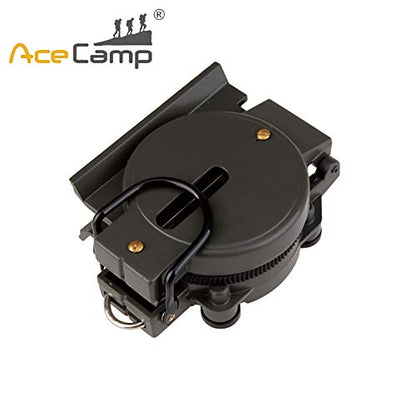 AceCamp Folding Metal Compass, Foldable & Portable Compass, Professional Multifunctional Metal Compass with Metal Sight Line & Magnifying Glass for Hiking, Camping, Backing - style: Black Large