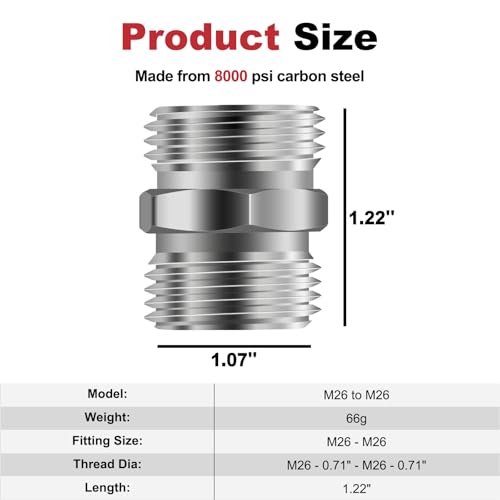 2pcs M26 to M26 Carbon Stee Fittings Adapters for Mini Excavator Adapting, Reducing Or Enlarging Connect Such Air Pipe, Fuel Pipe, Water Pipe, Etc Full Port Straight Pipe Fitting Connector - size: M26-M26