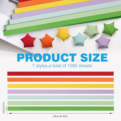 FoDau770 Solid Color Star Paper Strips - 1080 Sheet, 7 Colors - color: Solid Tropical Multicolor