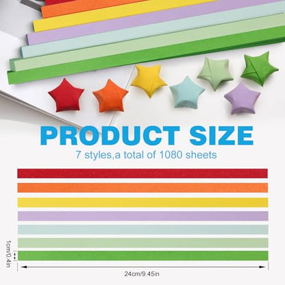 FoDau770 Solid Color Star Paper Strips - 1080 Sheet, 7 Colors - color: Solid Tropical Multicolor