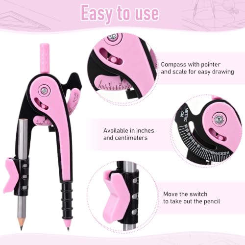 Zonon 2 Pcs Protractor and Compass Set, Swing Arm Protractor, Pink Clear - color: Pink and Clear