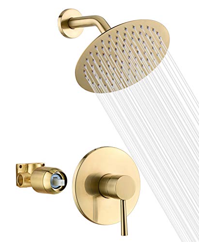 SUMERAIN Bathroom Brushed Gold Shower Faucet Set 8 Inches - color: Brushed Gold, size: Solid Brass Valve