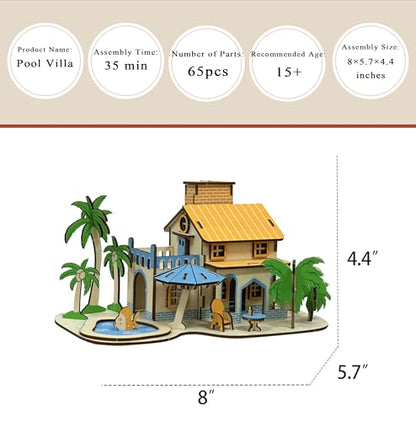 Log Cabin Mini House 3D Wooden Puzzle Building Kit for Adults Teens