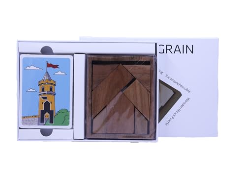 Enigma Grain Wooden Tangram Brain Puzzles for Adults | 7 Piece Challenging Wooden Brain Teasers Puzzle | 50+ Puzzles Inside | Great to Do with Others