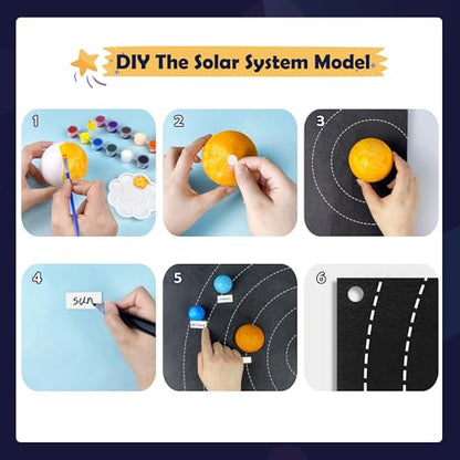 35PCS Solar System Model Kit Foam Ball Kit Includes Color Pigments Palette Spheres Balls Brushes Felt Background Plate Instruction Manual Astronaut Ornament and More