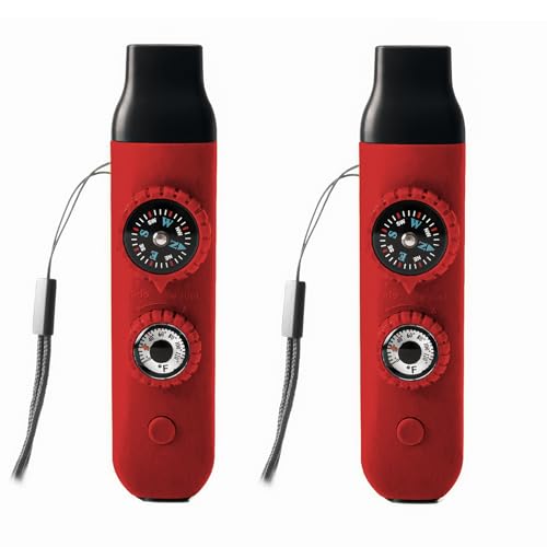 Emergency Survival Safety Whistle，Whistle for Kids with Lanyard,Compass,Thermometer,Ideal for Kayaking, Boating, Hiking, Camping, Climbing - color: Red 2pxs