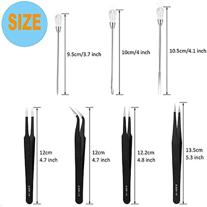 11 Pcs Resin Mold Tools Set Stirring Needle Spoon Tool Tweezers Precision Kit,Anti-Static Electronics Tweezers Set for Resin Art Crafts,Jewelry Making,DIY Silicone Epoxy Casting Resin Molds(White) - color: White & Black