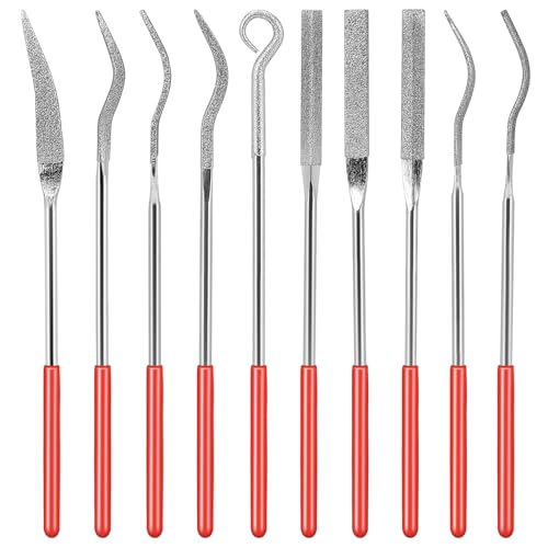 KALIONE 10Pcs Small File Set Diamond Needle File Set, Curved Files Tool, Mini Metal File Diamond File, Miniature and Model Files, File Jewelry Stone Carving Tools(140mm/5.5inch)