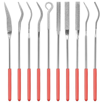 KALIONE 10Pcs Small File Set Diamond Needle File Set, Curved Files Tool, Mini Metal File Diamond File, Miniature and Model Files, File Jewelry Stone Carving Tools(140mm/5.5inch)