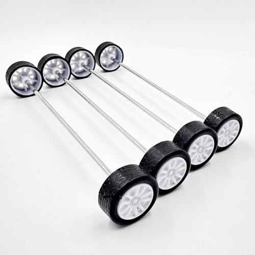 20PCS Small Toy Car Wheel 16mm Model Car Mini Rubber Tire Wheels with 10PCS Shaft Round Rod Axles for DIY Model Toy RC Car Truck Robot Building Accessories (White 2x16mm) - style: White 2x16mm