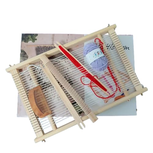 Wooden Craft Weaving Loom Kit, DIY Hand-Knitting Weaving Machine Tapestry Looms with Stick Bar, Large Weaving Frame to Handcraft Art for Beginners Experts, 10 by 15.7 Inch