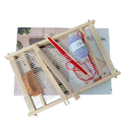 Wooden Craft Weaving Loom Kit, DIY Hand-Knitting Weaving Machine Tapestry Looms with Stick Bar, Large Weaving Frame to Handcraft Art for Beginners Experts, 10 by 15.7 Inch