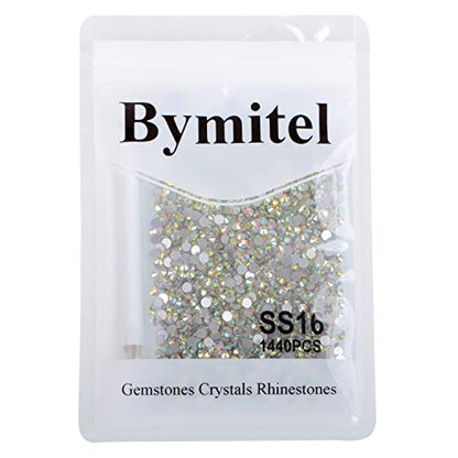 1440PCS Art Nail Rhinestones Non Hotfix Glue Fix Round Crystals Glass Flatback for DIY Jewelry Making with one Picking Pen (ss16 1440pcs, Crystal AB) - color: Crystal AB, size: ss16 1440pcs