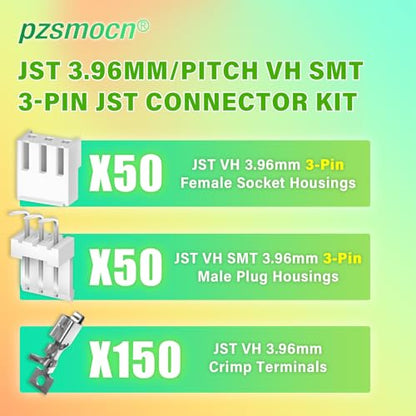 250 Pieces / 50 Sets JST VH SMT 3.96mm 3 Pin Connector Kit Set - size: 3-Pin, style: JST-VH-SMT
