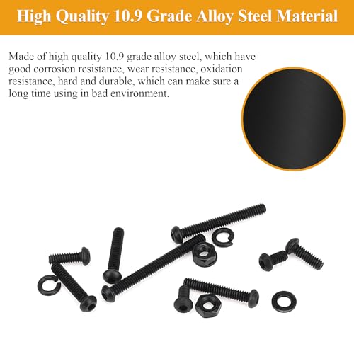 105 Pieces M2 x 12mm Button Head Socket Cap Screws, Thread Pitch 0.4mm, Sutemribor M2 Black Screws, 10.9 Grade Alloy Steel, Black Oxide Finish, Fully Threaded - size: M2 x 12mm, style: Button Head