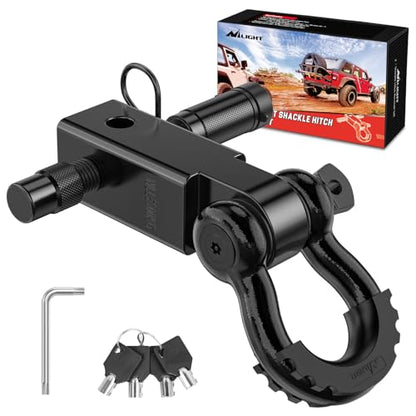 Nilight 3/4" Anti-Theft D Ring Shackle Hitch Receiver 2" Solid Towing Kit | 45000 LBs Breaking Strength 5/8" Trailer Hitch Lock Pin Heavy Duty Solid Towing Kit for Trucks Off Road Black - color: Hitch w/ Lock Pin Black