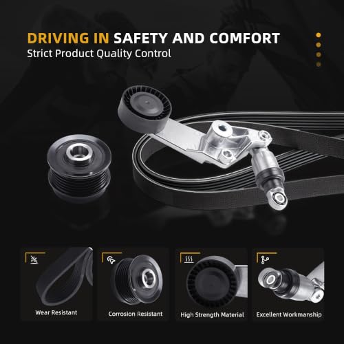 Serpentine Drive Belt Kit with Belt Tensioner & Idler Pulley#38286 37015P - size: 2003-2008 for Corolla/Matrix/Celica