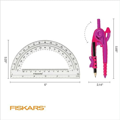 Fiskars 2-Piece Plastic Compass & Protractor Set, Color May Vary