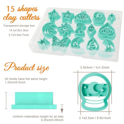 ORIGACH 15 Pcs Mystic Divination Theme Polymer Clay Cutters Set Sun Moon Star Butterfly Shape Earring Clay Cutter DIY Craft Supplies for Earring and Jewelry Making - style: Mystic Divination