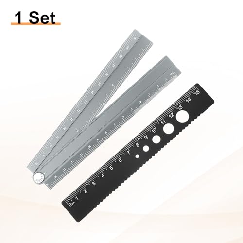 Generic Folding and Straight Ruler Kit 30/15cm Metric Aluminum Alloy Protractor Foldable Angle Wave Edge Rulers with Hollow Circle for Home Classroom Office, Gray - color: Gray