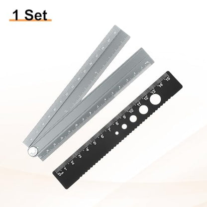 Generic Folding and Straight Ruler Kit 30/15cm Metric Aluminum Alloy Protractor Foldable Angle Wave Edge Rulers with Hollow Circle for Home Classroom Office, Gray - color: Gray