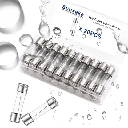 20PCS F0.5AL250V 5 x 20mm Fast Blow Glass Fuses 0.5A 0.5Amp 250V Glass Fuse,0.2 x 0.78 Inch - size: 0.5A